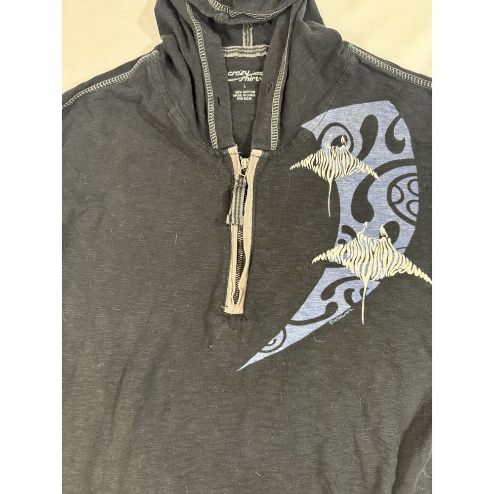 Crazy Shirts Quarter Zip Pullover Stingrays  Mens L Black Hammerhead Shark Y2K